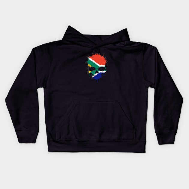 Chaotic South African Flag Splatter Skull Kids Hoodie by jeffbartels